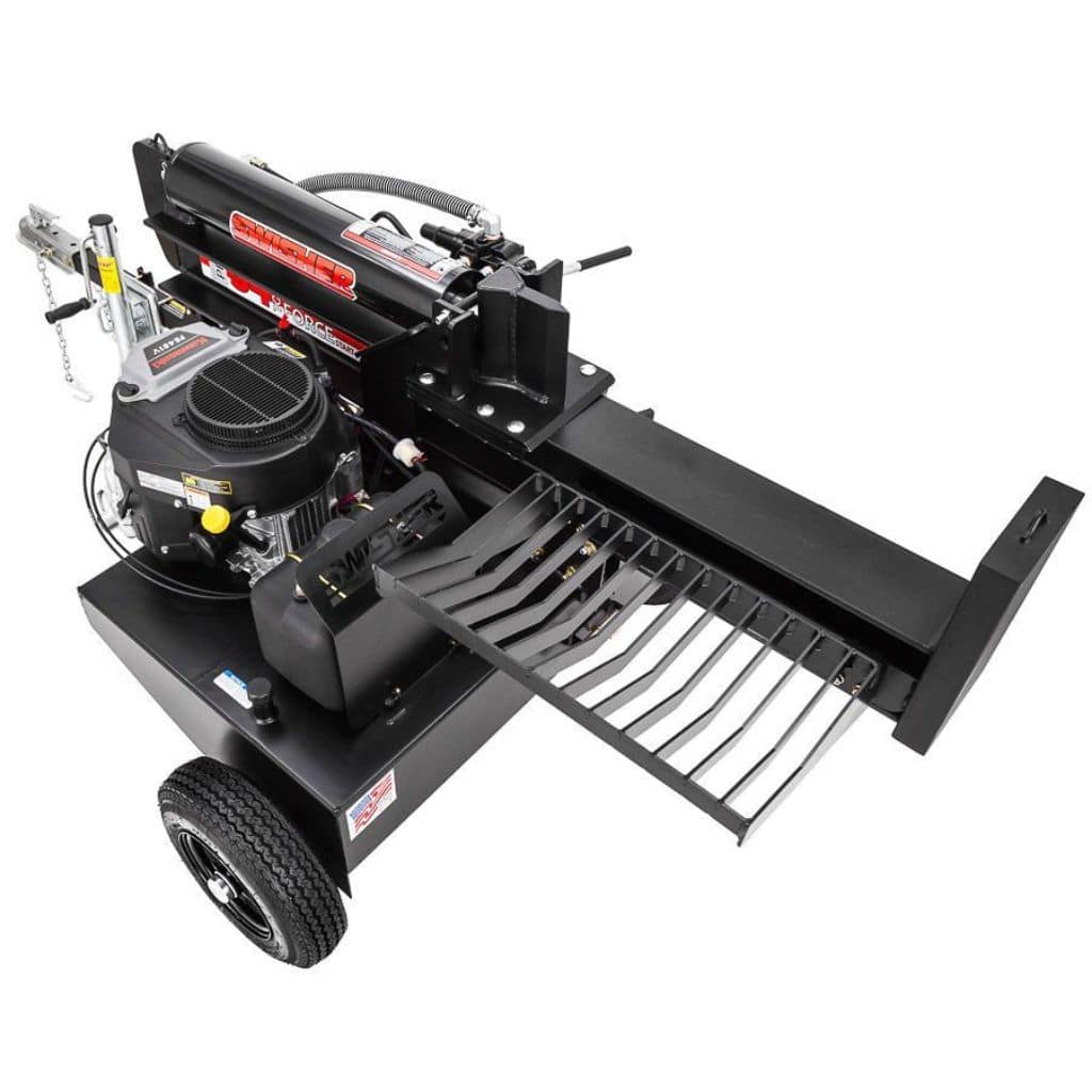 Angled view showcasing the Swisher 34 Ton Log Splitter's robust build